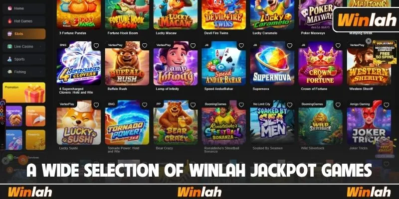 A wide selection of Winlah jackpot games