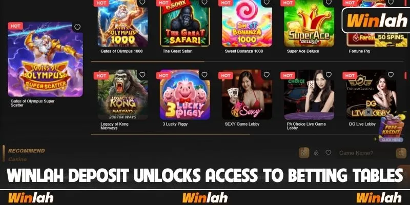 Winlah deposit unlocks access to betting tables